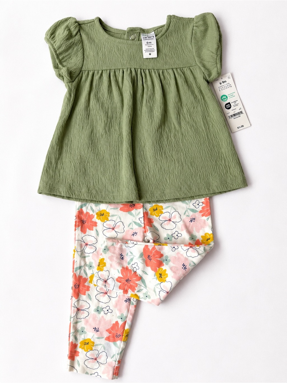 Carter’s Baby Girl Floral Legging Outfit | Green Tunic & Leggings